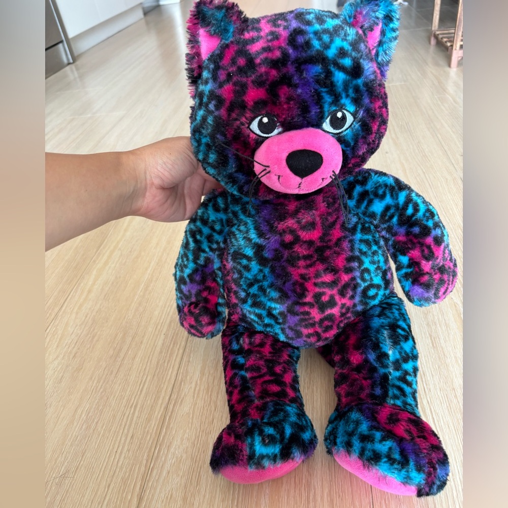 Build-A-Bear Colourful Plush Leopard Stuffed Animal, Pink/Blue/Black, 18” Length - Picture 7 of 7